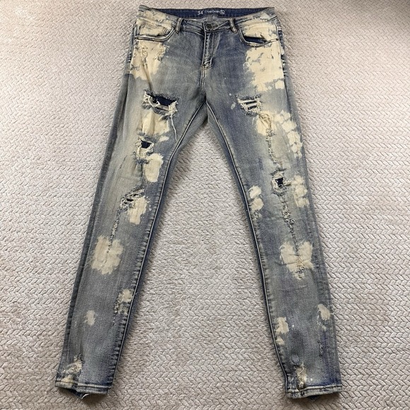 Crysp Denim Other - Crysp Denim Mens Jeans 34x34 Distressed Bleach Splatter Graffiti Moto Style Rock